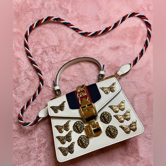 GUCCI Sylvie Top Handle Bag Embellished Leather Mini - Picture 12 of 13